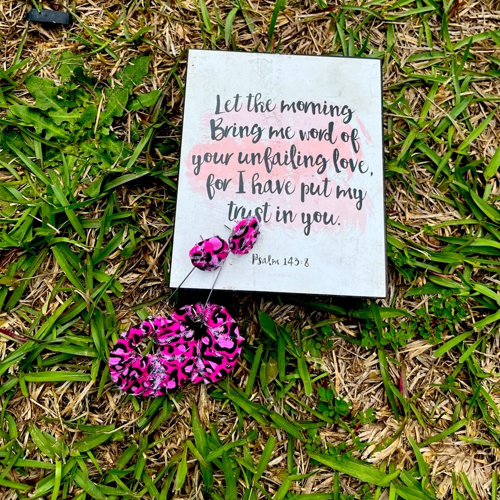 Pink Cheetah Distressed Fabric Drop Earrings